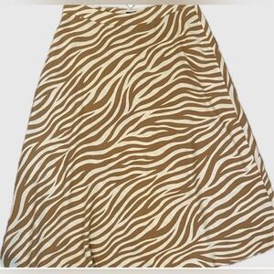 EUC Ann Taylor Zebra Stripe Skirt Satin Midi A Line Cream Flared Lined 4P